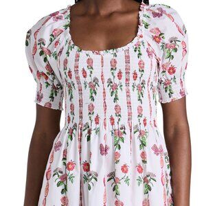 NWT Hill House Home The Naia Nap Dress In Red Shell Vine Stripe (Size L)